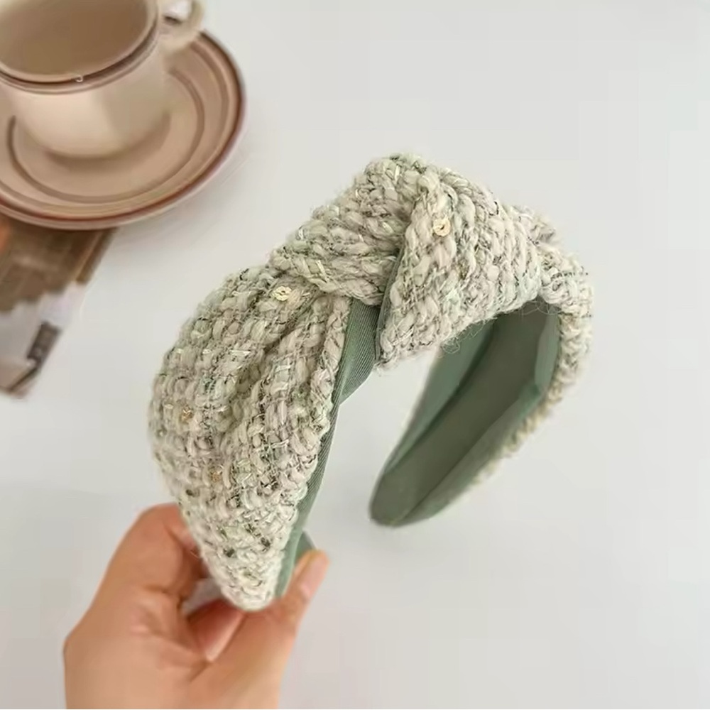 Green tweed top knot headband office attire headband gift adult headband